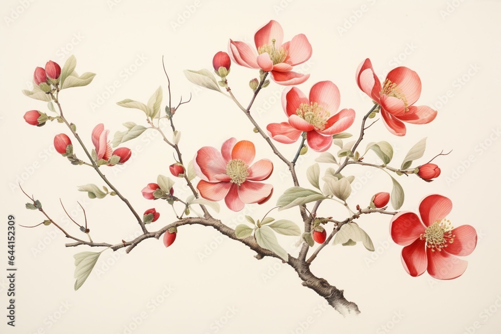 Japanese botanical watercolor illustrations. Generative AI