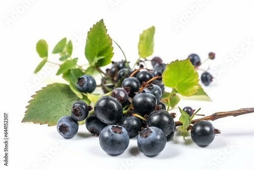 Deciduous plant with dark blue berries. Considered a medicinal herb. On a white background. Generative AI