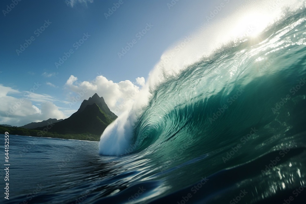 Tahitian paradise: Teahupoo, the ultimate destination. Generative AI - obrazy, fototapety, plakaty 