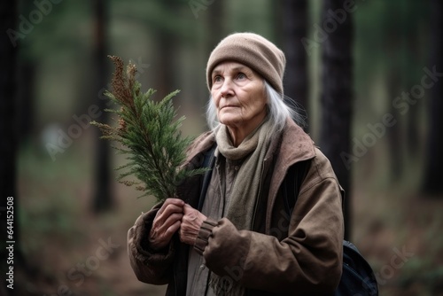 shot of an unrecognisable woman holding a tree that she has just planted in the forest photo