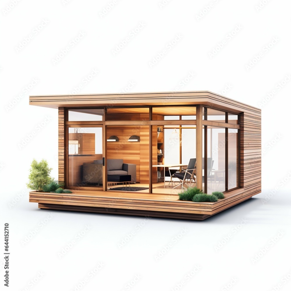 Modern Wooden Tiny House Isolated on White. Generative ai Modern Wooden Tiny House Isolated on White. Generative ai