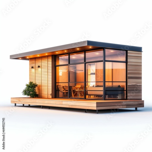 Modern Wooden Tiny House Isolated on White. Generative ai