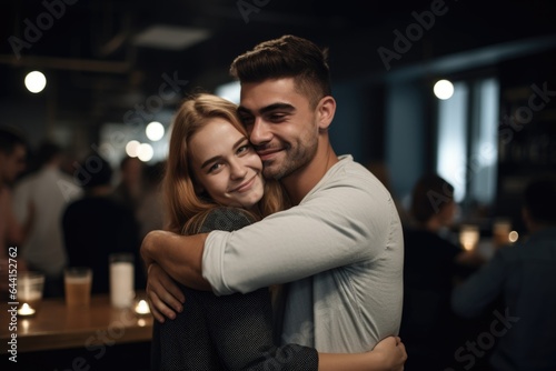 shot of a man and woman hugging after a speed date at an event