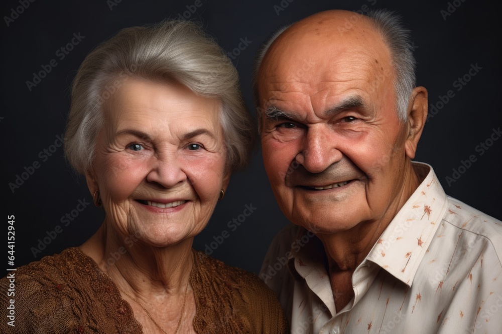 portrait of an older woman and middle aged man smiling at the camera portrait of an older woman and middle aged man smiling at the camera