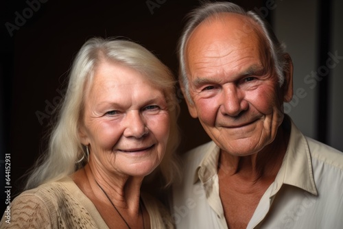 portrait of an older woman and middle aged man smiling at the camera