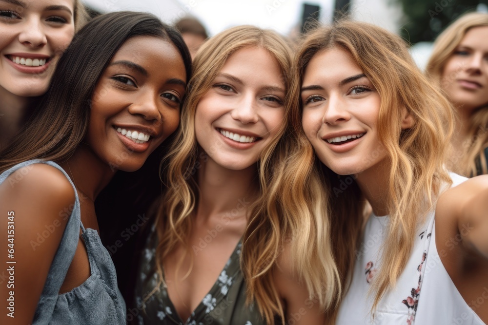 cropped shot of a group of friends taking a selfie at an event