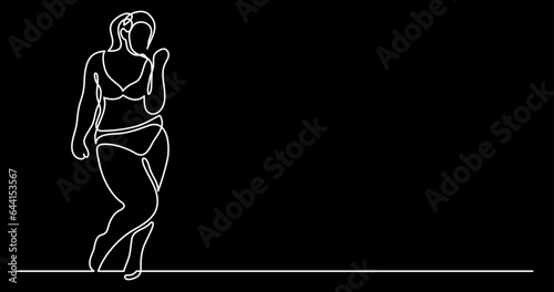 continuous line drawing vector illustration with FULLY EDITABLE STROKE of body positivity concept background