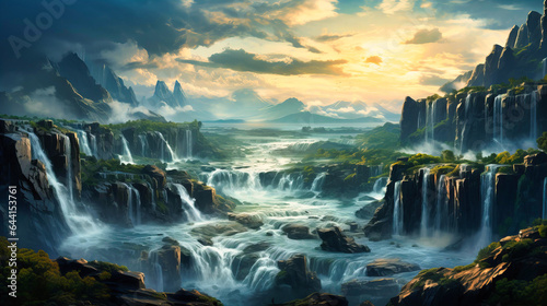 Virtual waterfalls cascade, a symphony of pixels in perpetual motion