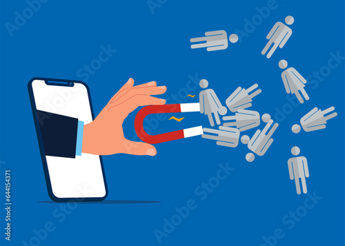 Attracting clients with strong  magnet and generating income with marketing. Flat vector illustration