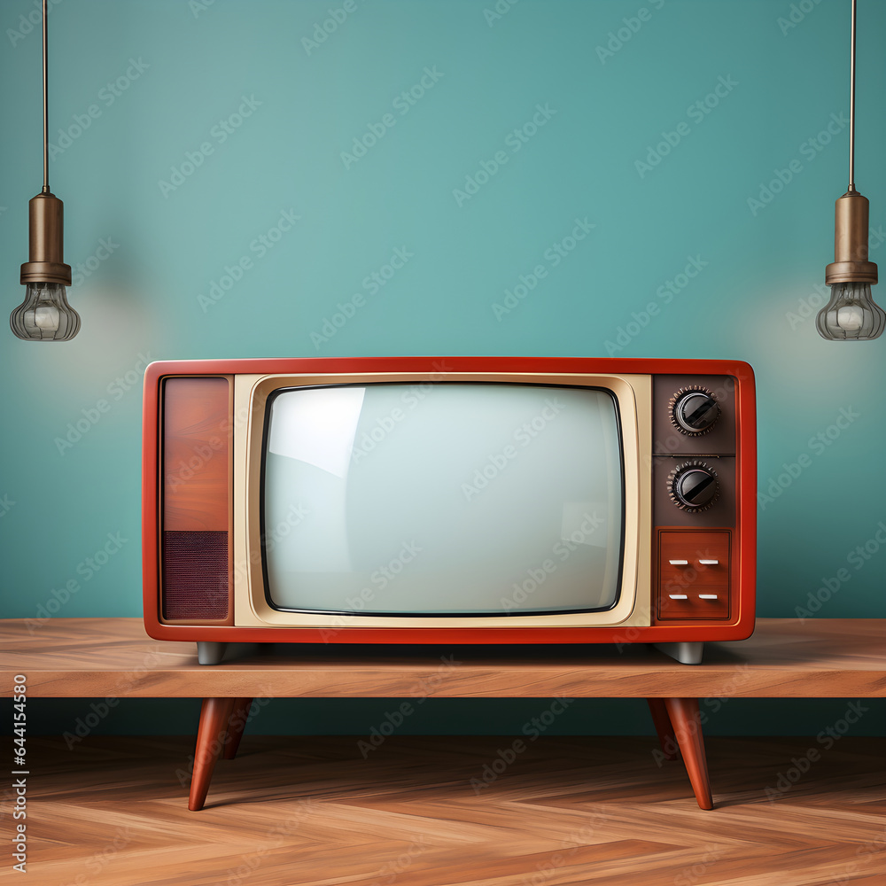 Vintage Retro Old TV with Wooden Furniture