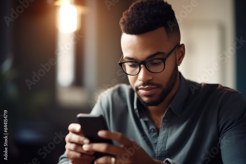 cropped shot of a young man using his phone while working at home