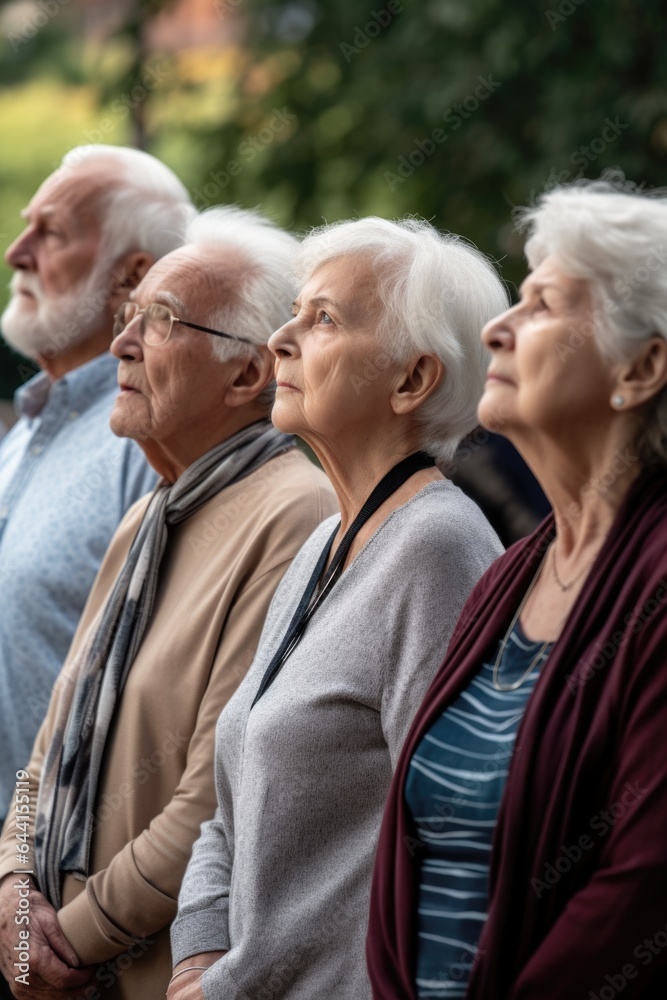 group of senior community members standing together and looking at something group of senior community members standing together and looking at something