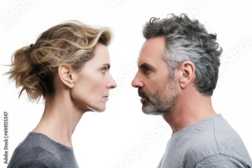 studio shot of two people against a white background