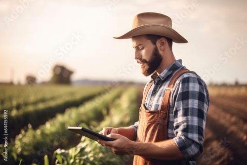 portrait of a handsome young male farmer using a tablet while working on his farm