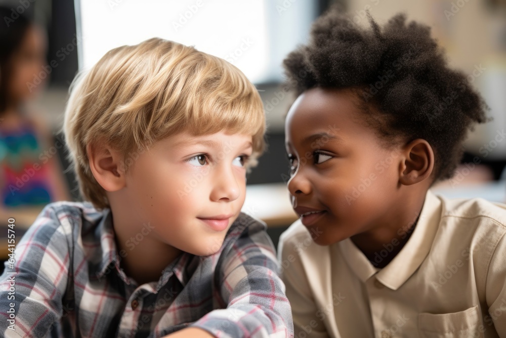 shot of two young students bonding together in class shot of two young students bonding together in class