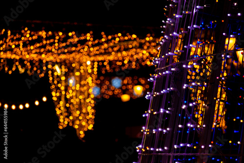 Christmas lights at night on the street