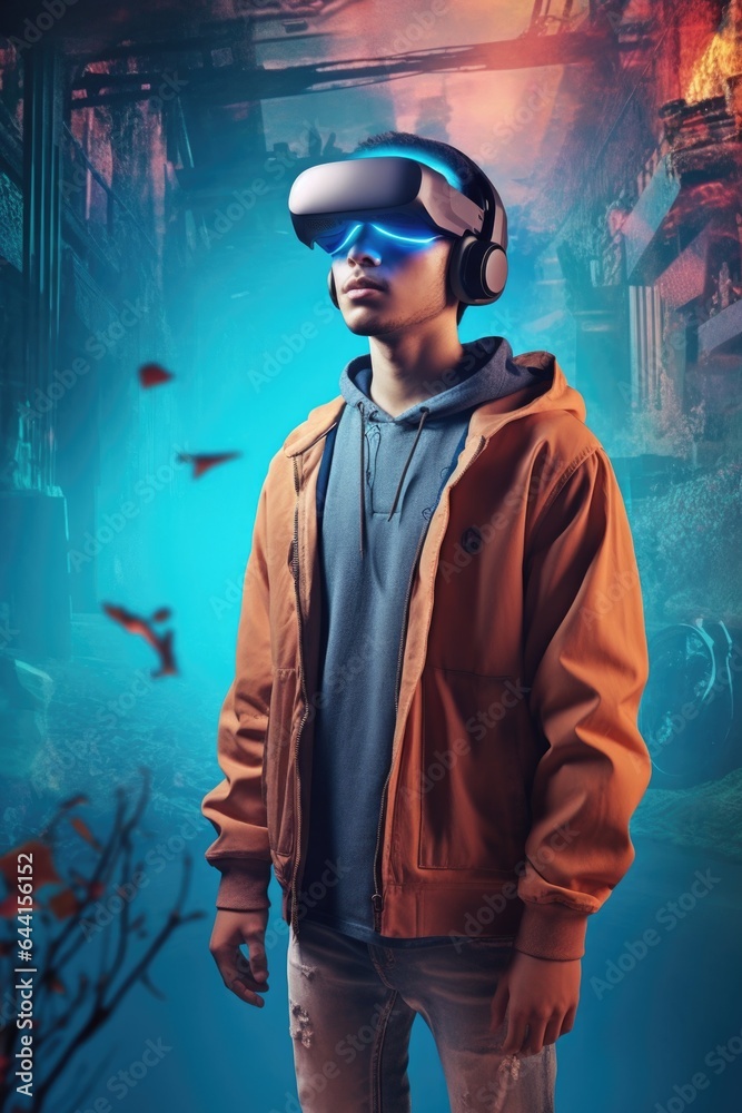 vr, overlay and man with goggles in 3d virtual reality world for gaming, utopia and digital vr, overlay and man with goggles in 3d virtual reality world for gaming, utopia and digital
