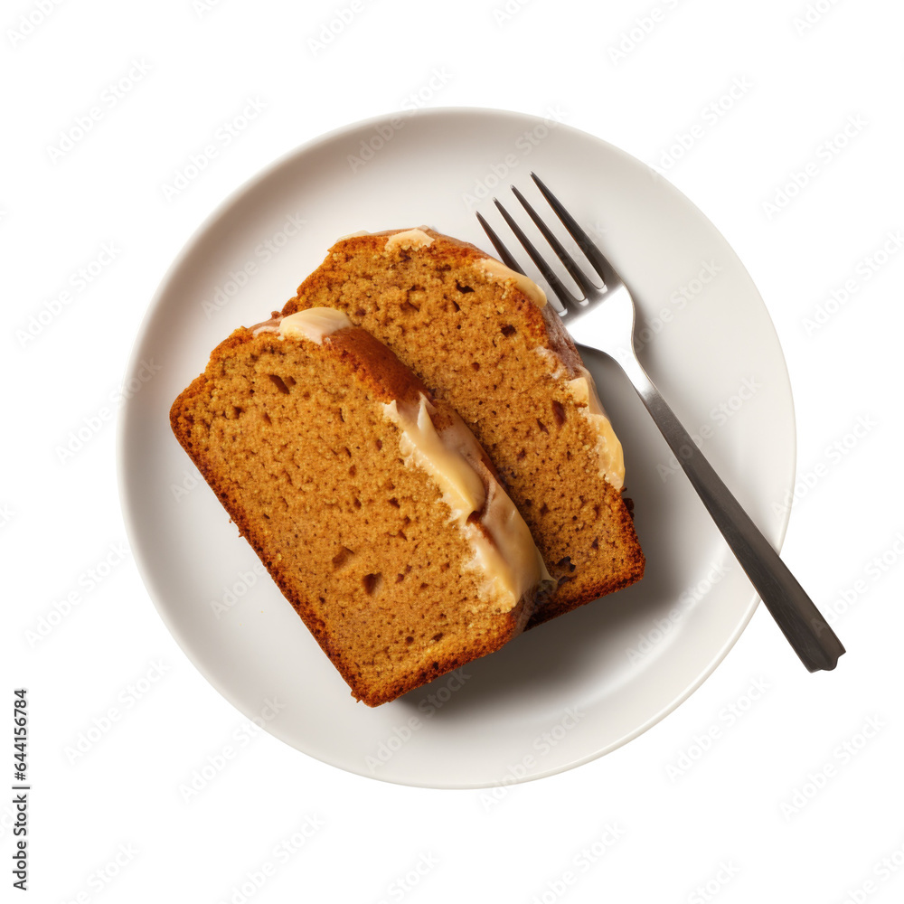 Plate with Pumpkin Loaf Bread Isolated on a Transparent Background Plate with Pumpkin Loaf Bread Isolated on a Transparent Background