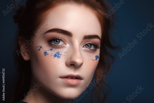 studio shot of a beautiful young woman with blue eyeshadow