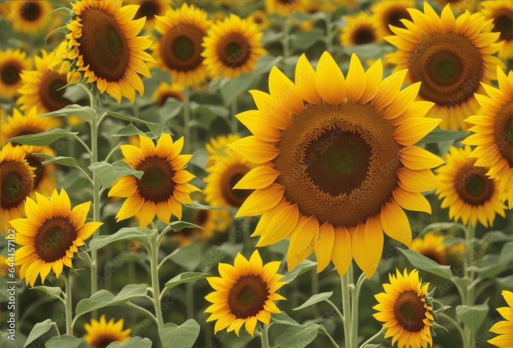 Fototapeta premium Summer sunflower flower background banner - Closeup of sunflowers on field.