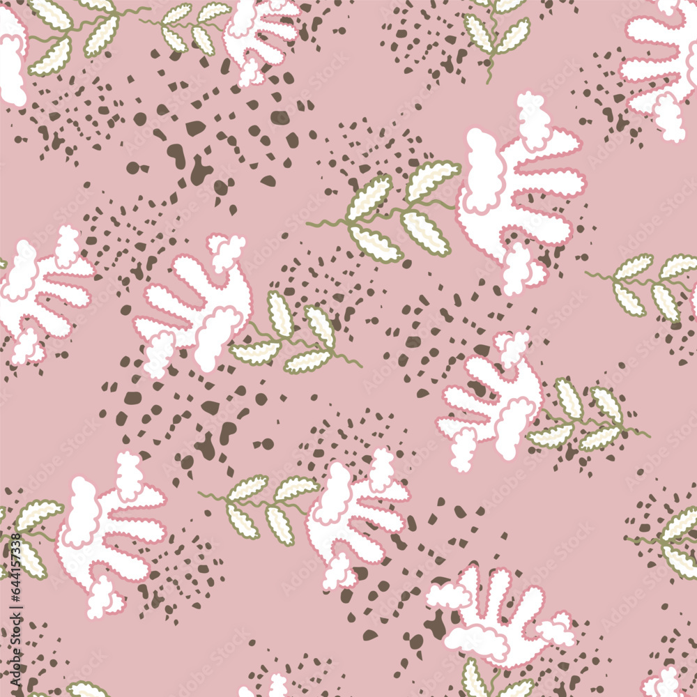 Cute unusual flower and cloud seamless pattern. Simple stylized flowers background.