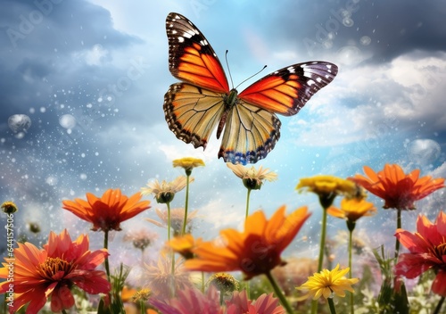 "Nature's Aerial Ballet: Vibrant Butterfly". Digital Poster. AI generated.