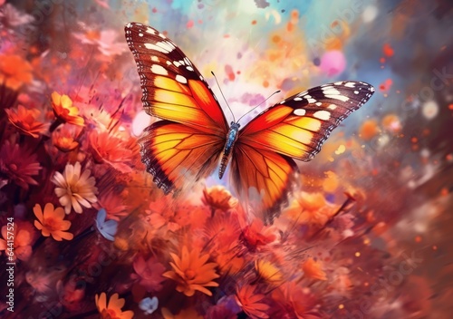 "Nature's Aerial Ballet: Vibrant Butterfly". Digital Poster. AI generated. © Metodi