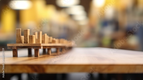 The empty wooden table top with blur background of factory. Generative AI image AIG30.