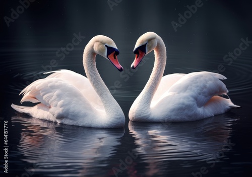 "Elegant Swan Duets". Digital Poster. AI generated.