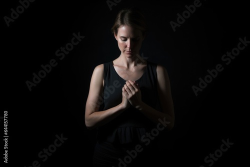 shot of a woman with her hands placed on her hips against a dark background