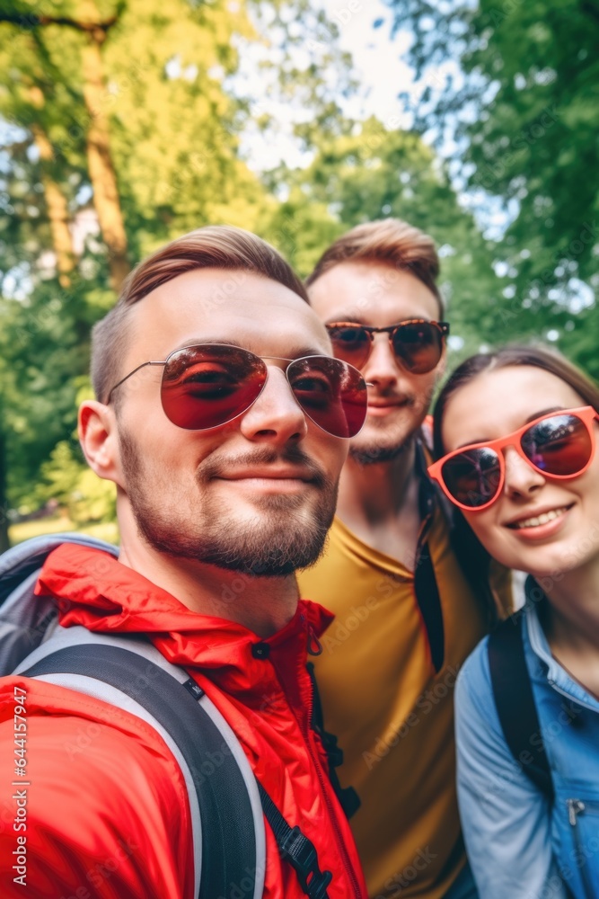 outdoor selfie, hiking and friends in city for travel, adventure or holiday outdoor selfie, hiking and friends in city for travel, adventure or holiday