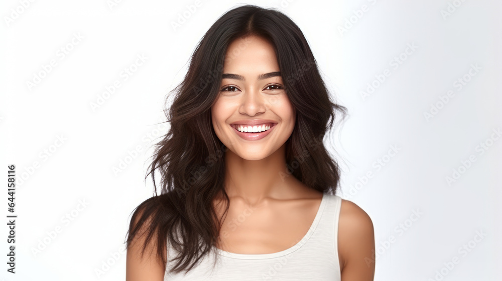 A beautiful young asian indian model woman smiling with clean teeth isolated. A beautiful young asian indian model woman smiling with clean teeth isolated.