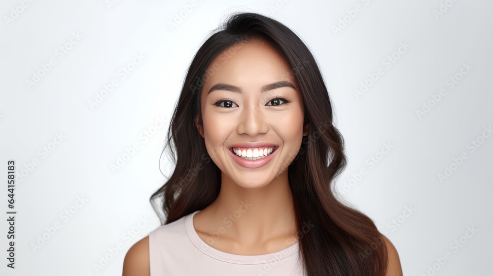 A beautiful young asian young woman smiling with clean teeth isolated. A beautiful young asian young woman smiling with clean teeth isolated.