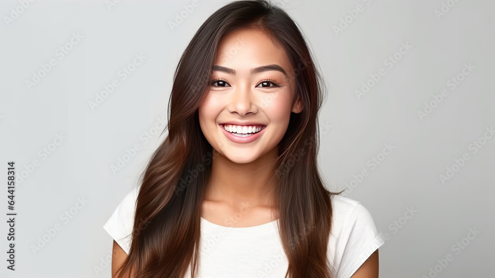 A beautiful young asian young woman smiling with clean teeth isolated. A beautiful young asian young woman smiling with clean teeth isolated.