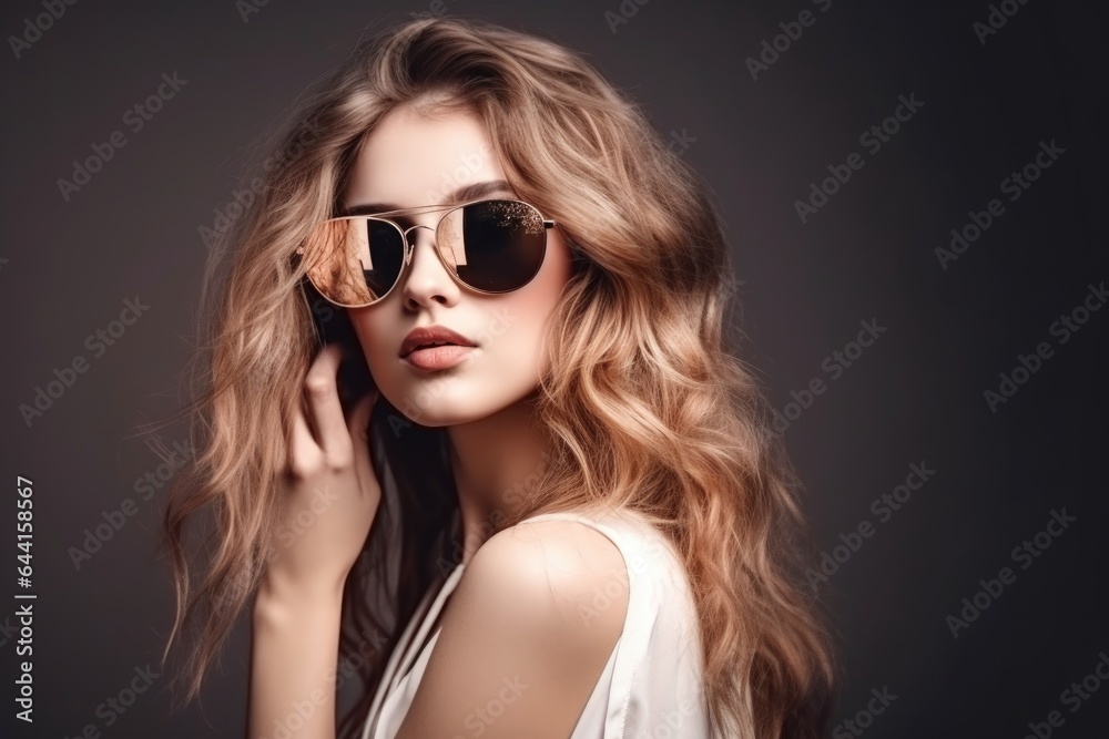 shot of a beautiful young woman wearing sunglasses and posing in the studio