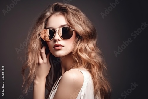 shot of a beautiful young woman wearing sunglasses and posing in the studio