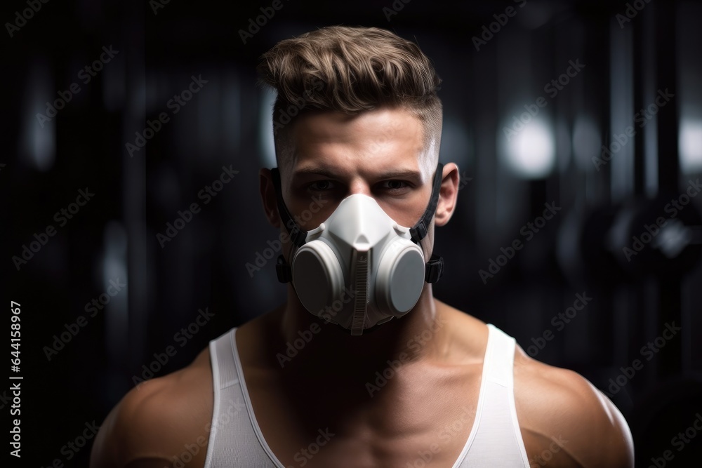 shot of a young man wearing an exercise mask