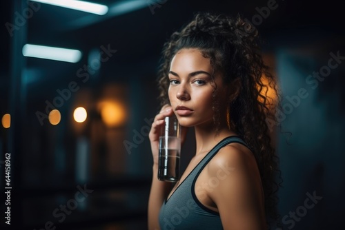portrait of a fit young woman drinking water after her workout