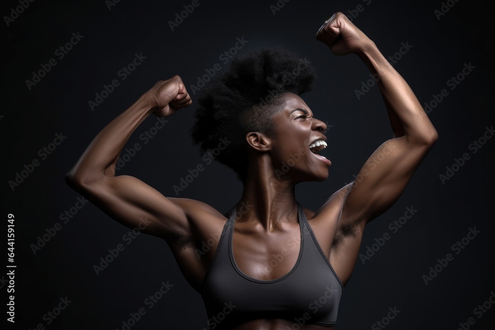 studio shot of a fit young woman flexing her muscles against a grey background studio shot of a fit young woman flexing her muscles against a grey background