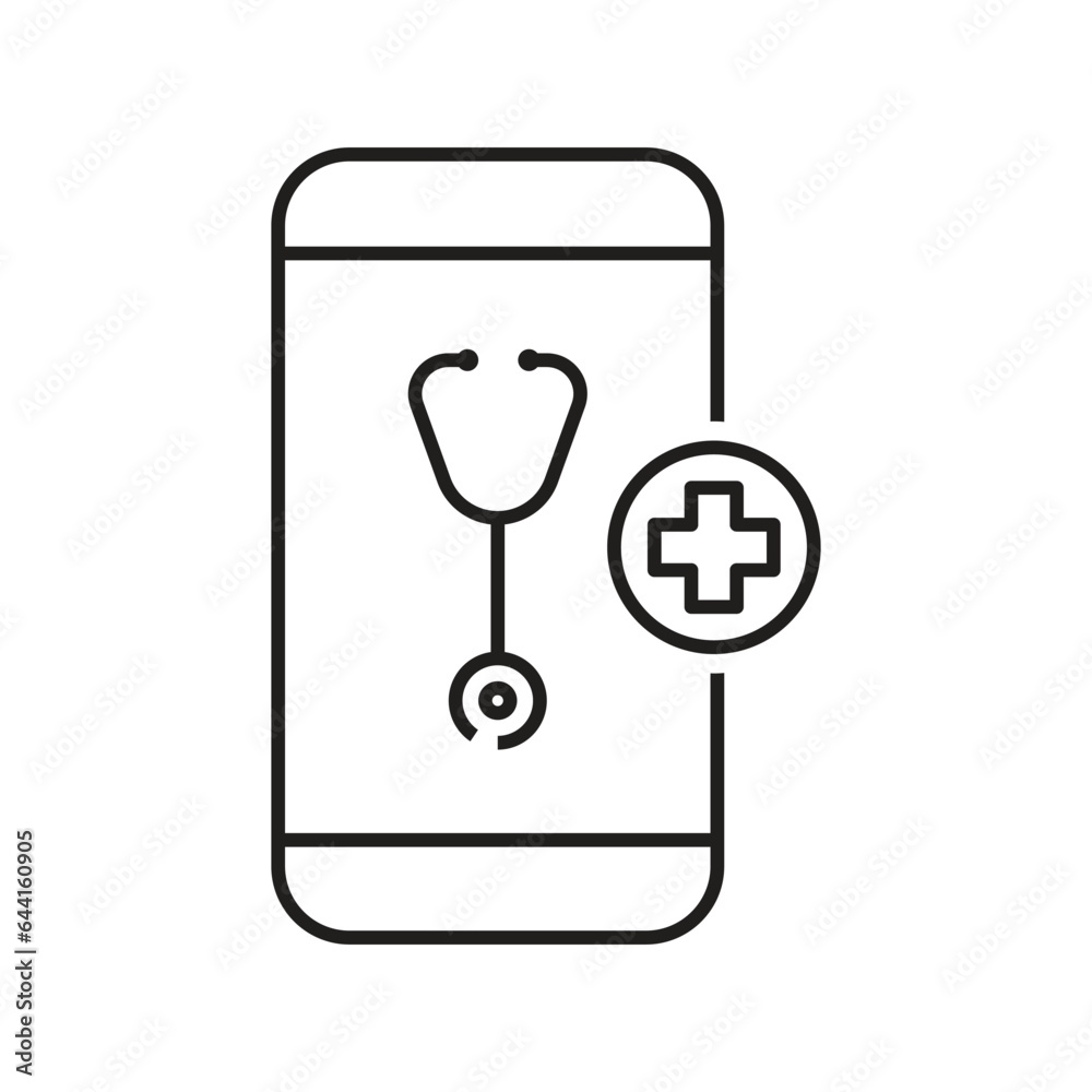 Telemedicine Outline Icon With Smartphone Symbol, Doctor, Chat Symbol, Stethoscope Sign, Healthcare And Medical Design Elements, Online Treatment With Video Call, Online Consulting Icon Vector Telemedicine Outline Icon With Smartphone Symbol, Doctor, Chat Symbol, Stethoscope Sign, Healthcare And Medical Design Elements, Online Treatment With Video Call, Online Consulting Icon Vector