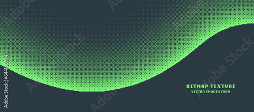 8 Bit Pixel Art Style Bitmap Texture Smooth Wavy Form Vector Dither Noise Wide Abstraction. 8bit Video Game Wallpaper. Retro Digital Technology Bright Green Colour Curved Shape Panoramic Illustration