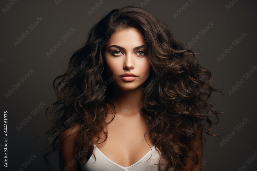 Naklejka premium Generative AI picture of young attractive woman model with stunning flattering long hairstyle