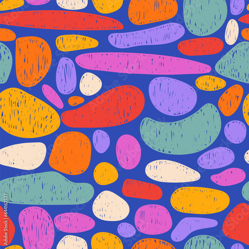 Abstract shapes modern pattern design. Hand drawn pebble stones doodle scribble vector illustration. Trendy organic seamless pattern design