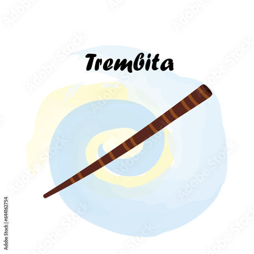 Trembita. Traditional Slavic, Ukrainian musical instrument. Vector illustration