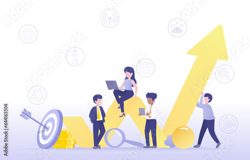 Business startup ideas concept. Business people working together, discussion, planning, brainstorming, problem solving, management, improvement and development for successful business.