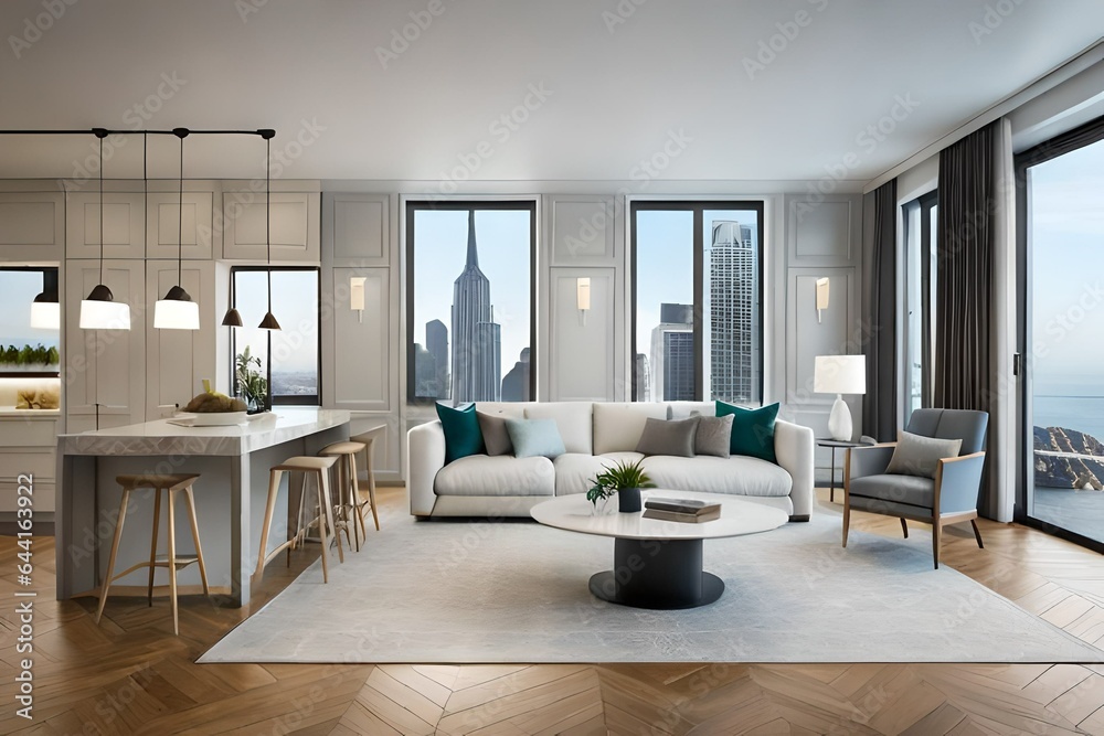 Fototapeta premium modern living room with furniture generated by AI