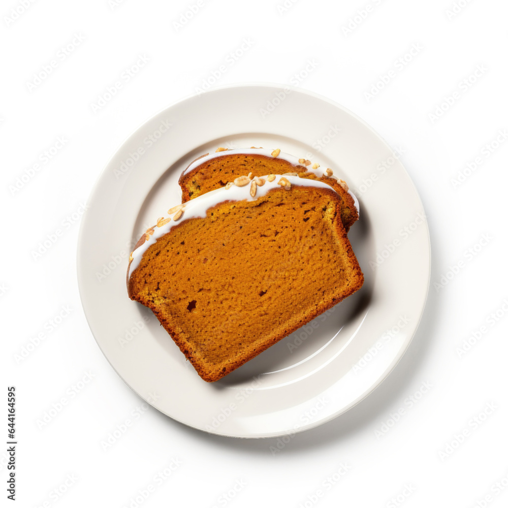 Plate with Pumpkin Bread Isolated on a White Background Plate with Pumpkin Bread Isolated on a White Background