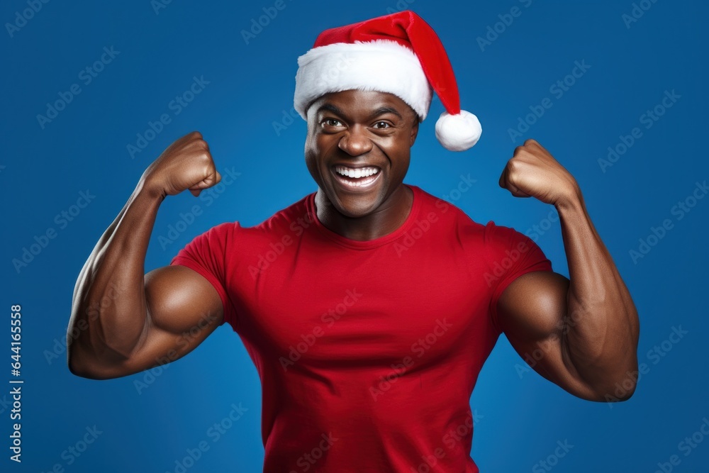 Beautiful dark-skinned Santa Claus on a blue background. Beautiful dark-skinned Santa Claus on a blue background.