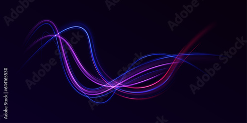 Mystical speed stripes, glitter effect. Neon lines of speed and fast wind. Glow effect, powerful energy. cyber futuristic divider border, purple and blue laser beam isolated. Glow effect, energy.