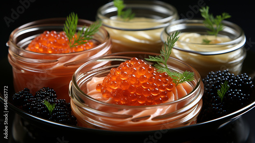 Still life with caviar in jar. Generative Ai